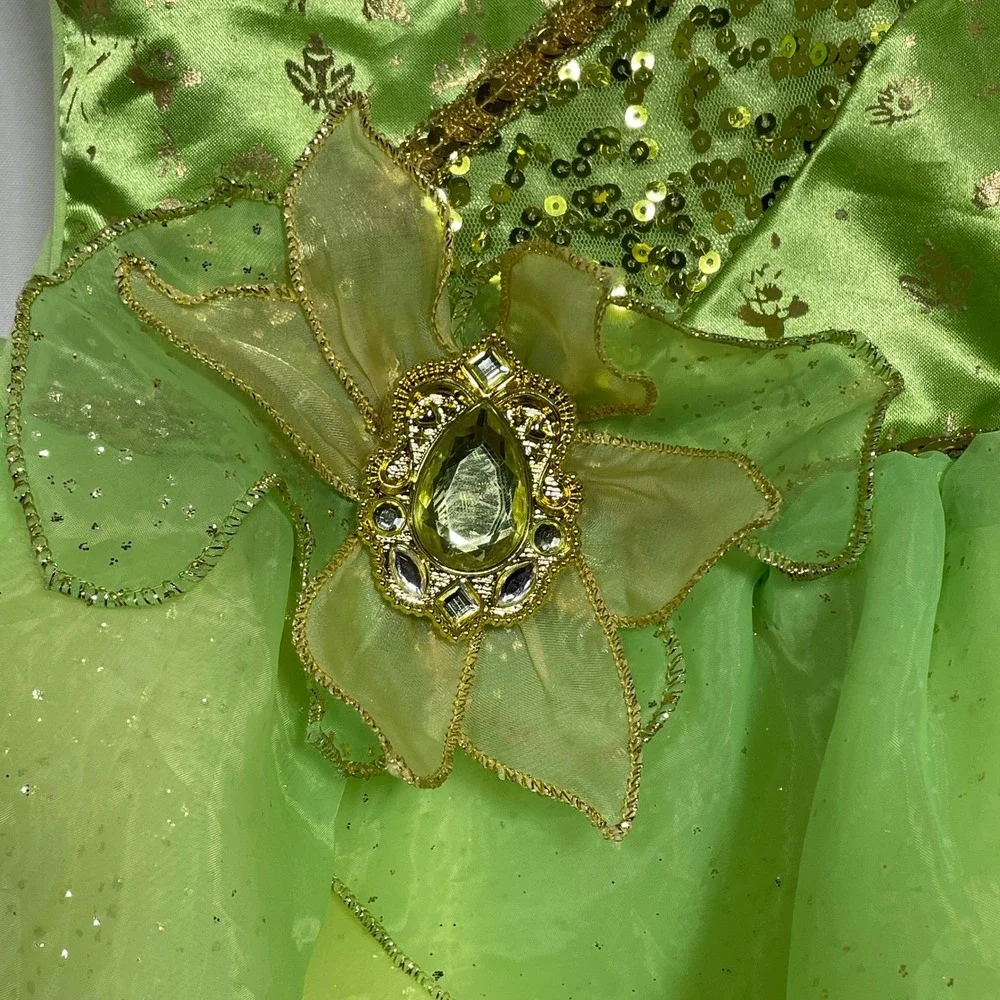 Disney Princess Tiana Green Sequined Costume Dress Girl's Sz 5/6 - Picture 2 of 8